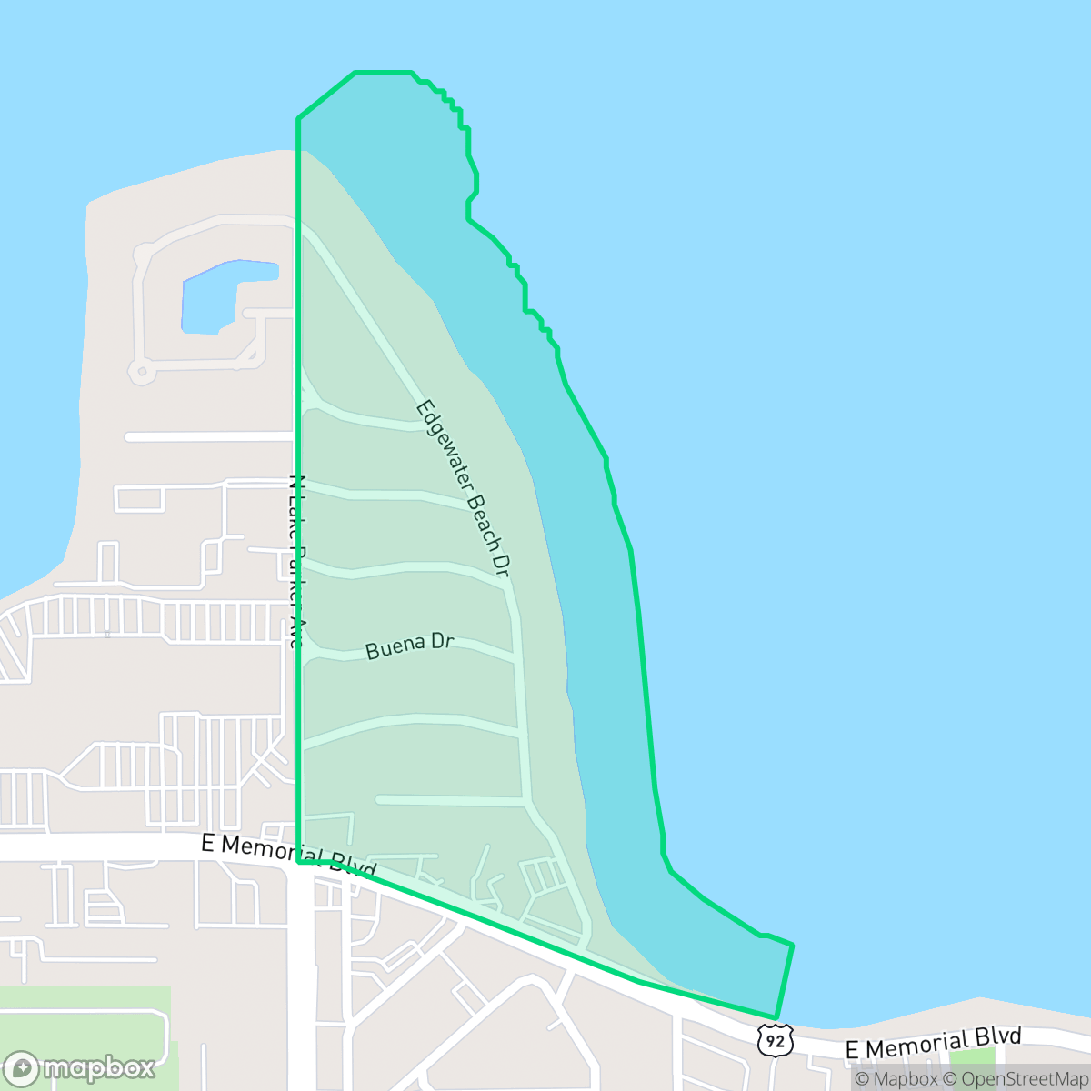 Map showing the location of Edgewater Beach, Lakeland, FL