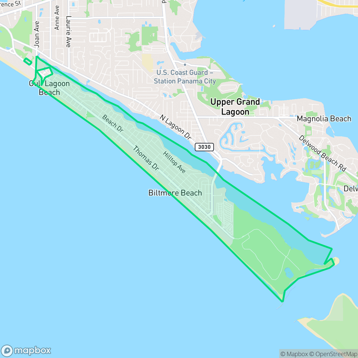 Map showing the location of Lower Grand Lagoon, FL — coverage area