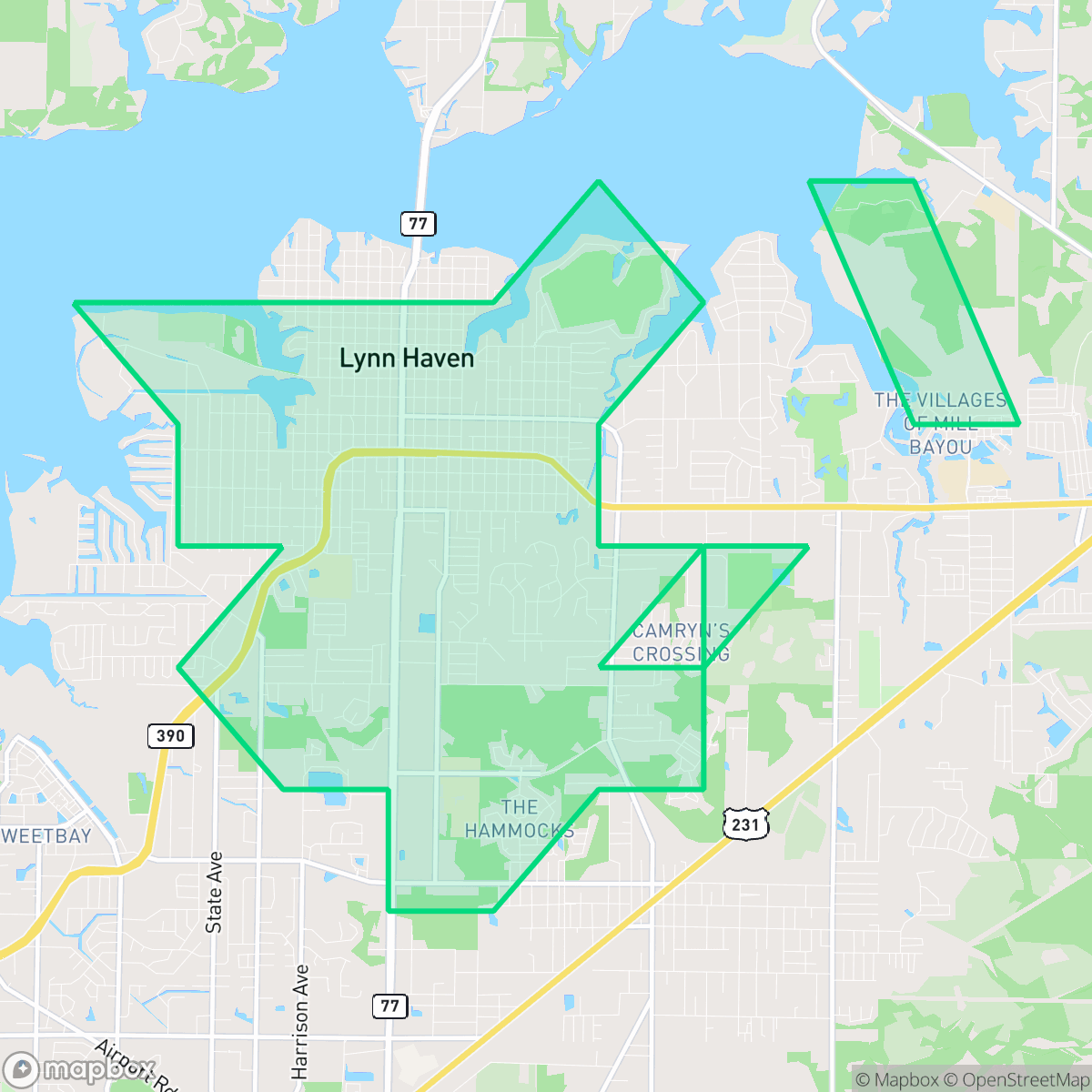 Map showing the location of Lynn Haven, FL — coverage area