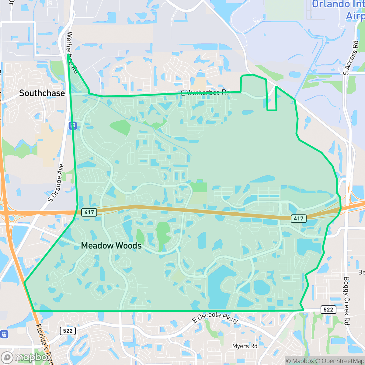 Map showing the location of Meadow Woods, FL — coverage area