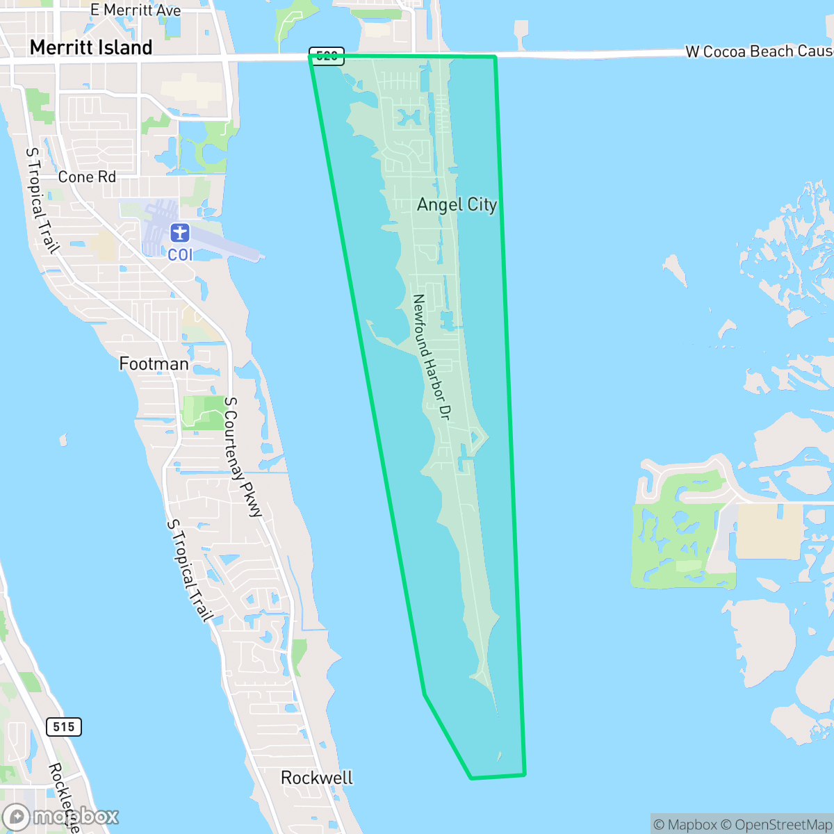 Map showing the location of Angel City, Merritt Island, FL