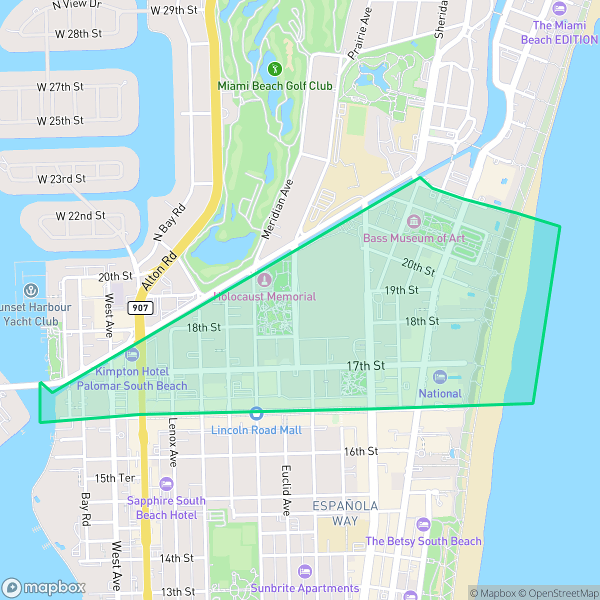Map showing the location of City Center, Miami Beach, FL