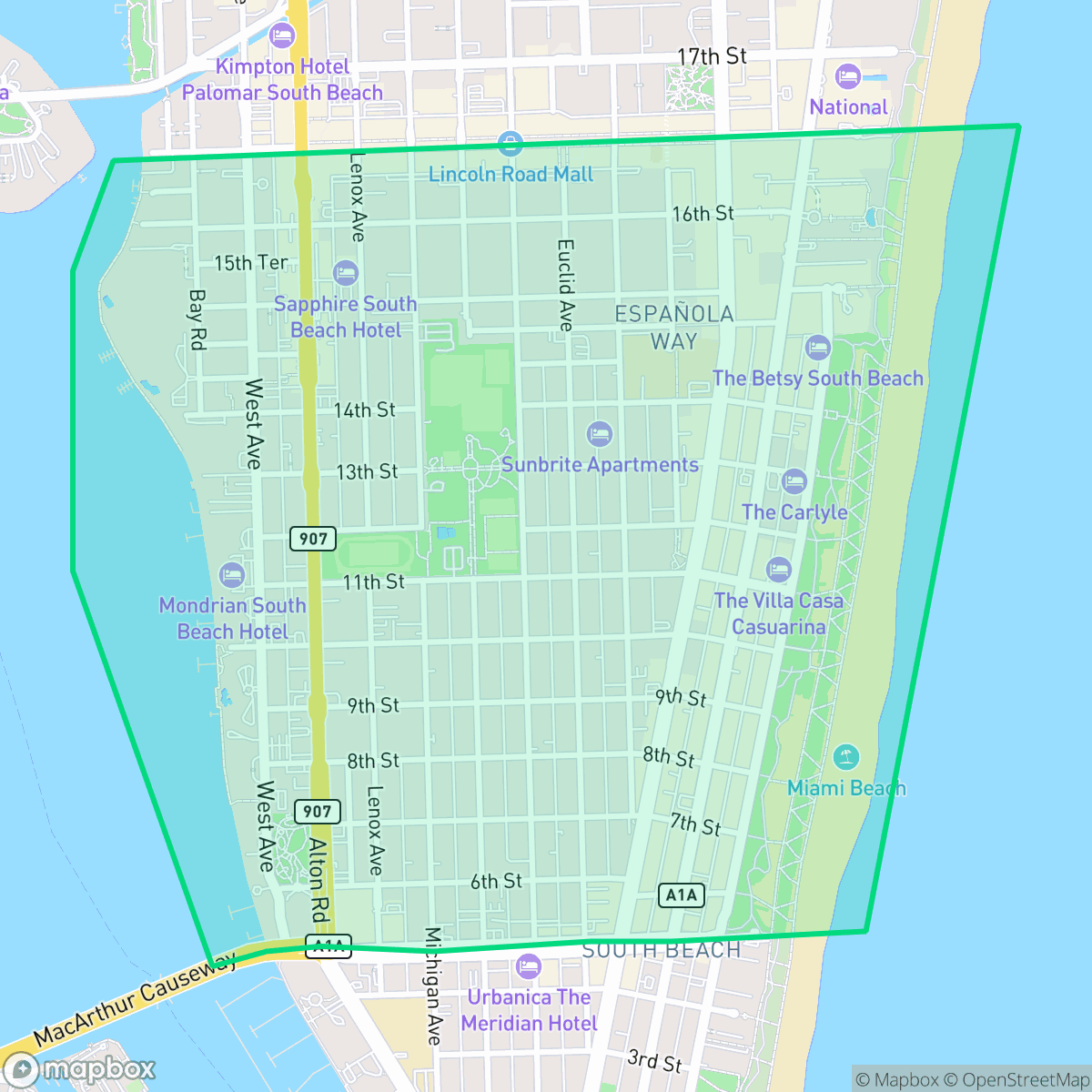 Map showing the location of Flamingo Lummus, Miami Beach, FL