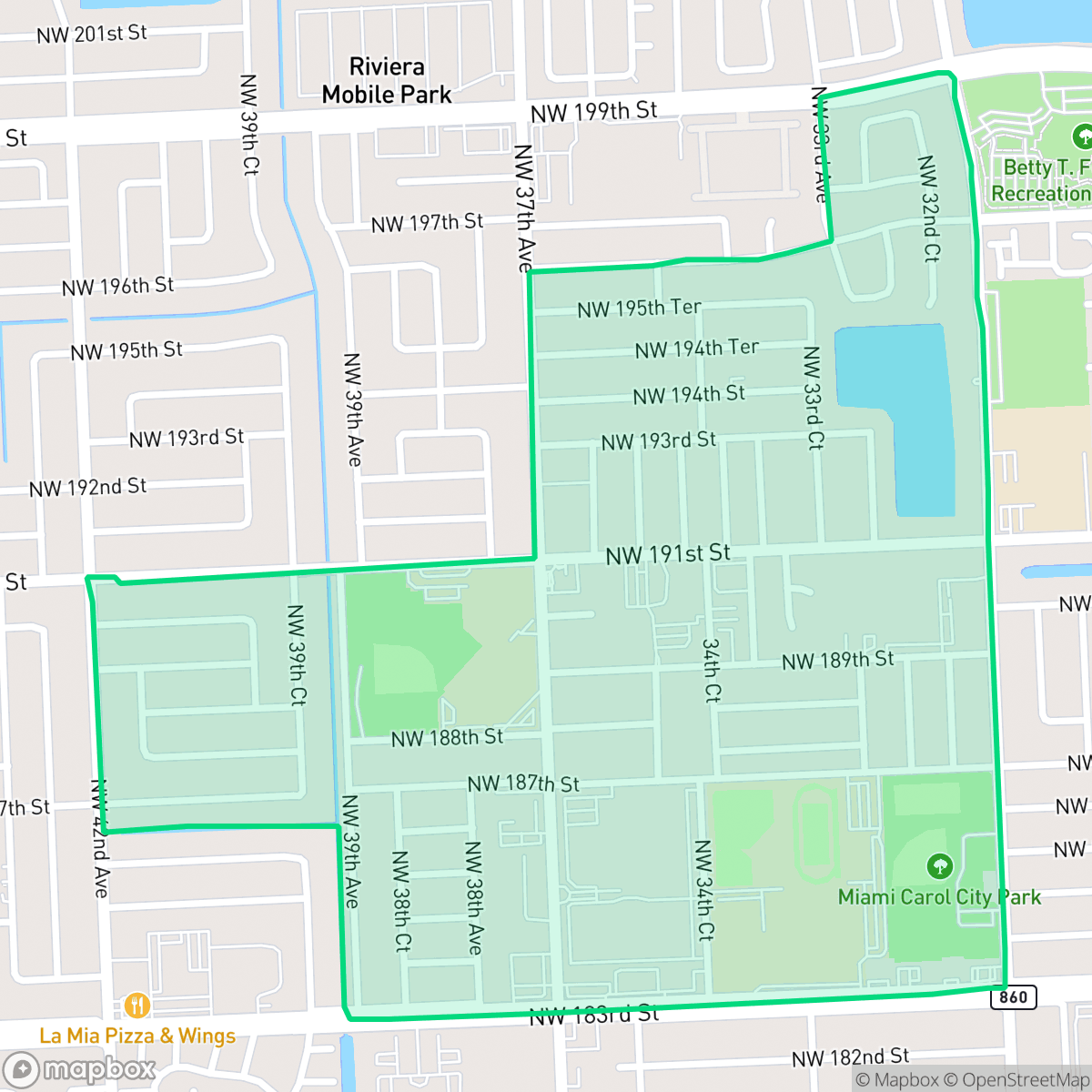 Map showing the location of Carol City North, Miami Gardens, FL
