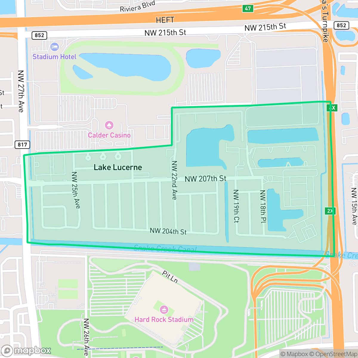 Map showing the location of Lake Lucerne, Miami Gardens, FL