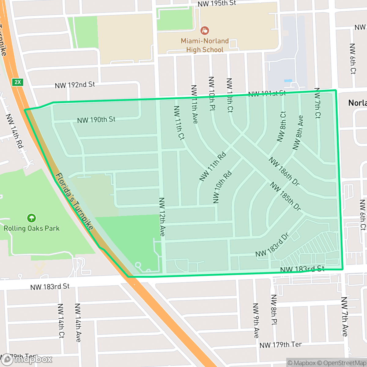 Map showing the location of Norland, Miami Gardens, FL