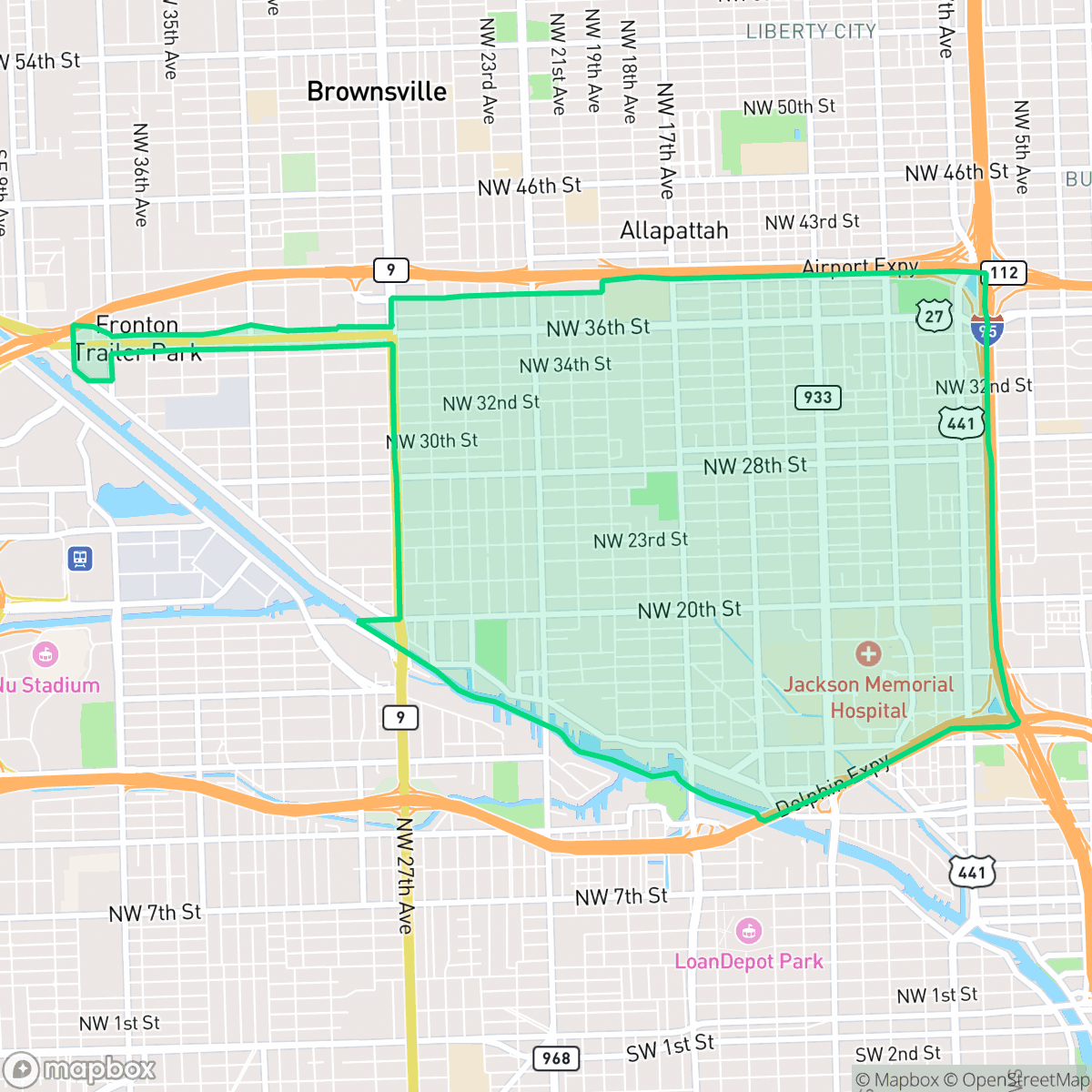 Map showing the location of Allapattah, Miami, FL