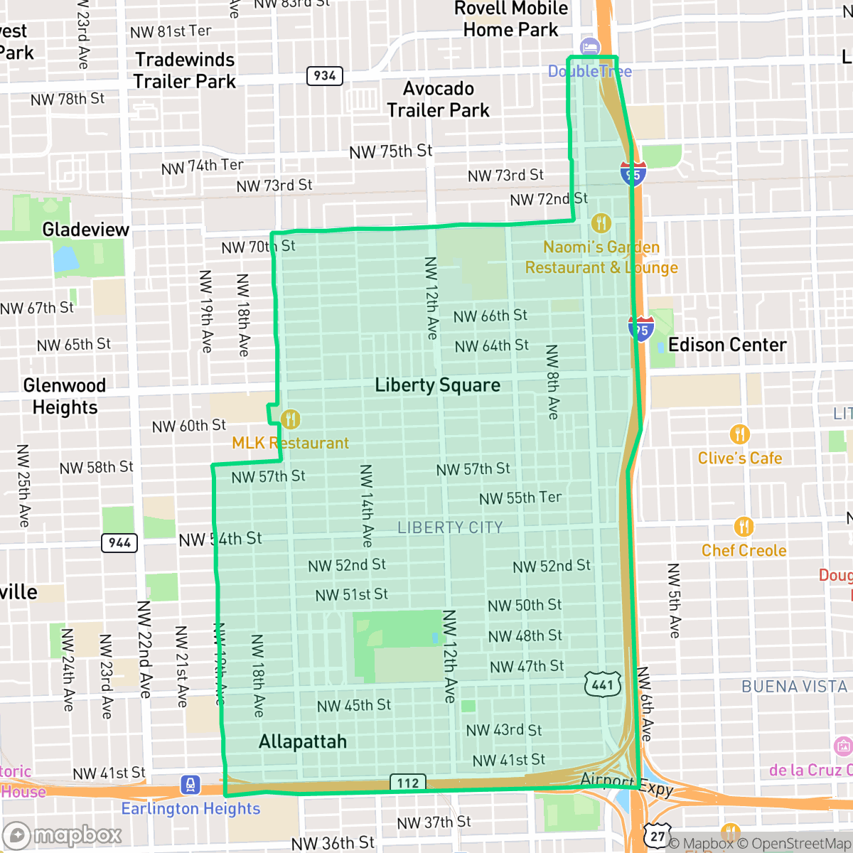 Map showing the location of Liberty City, Miami, FL