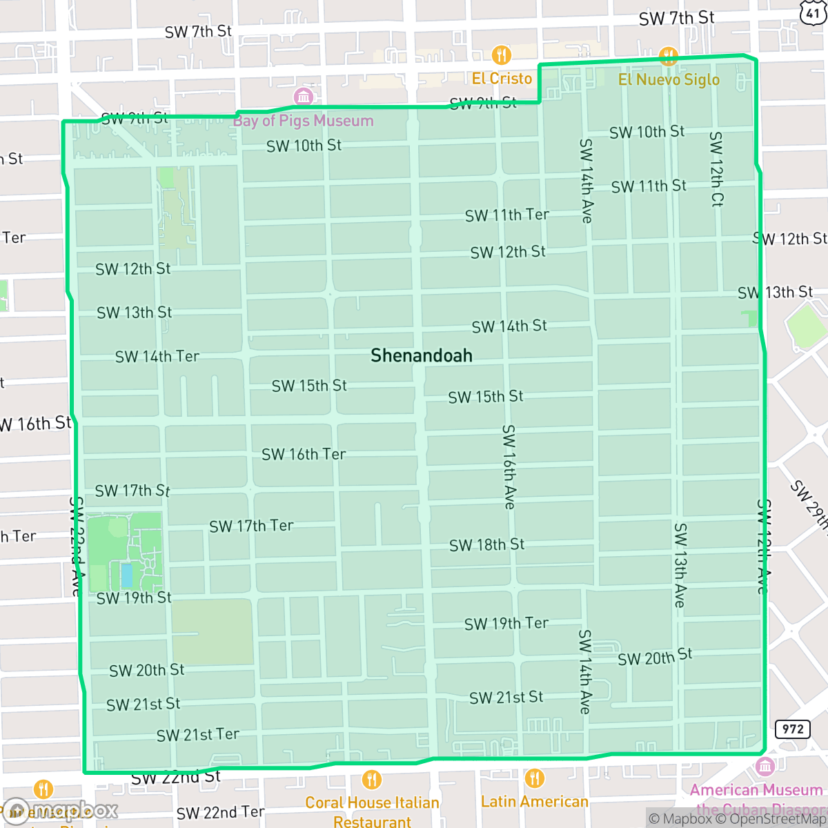 Map showing the location of Shenandoah, Miami, FL