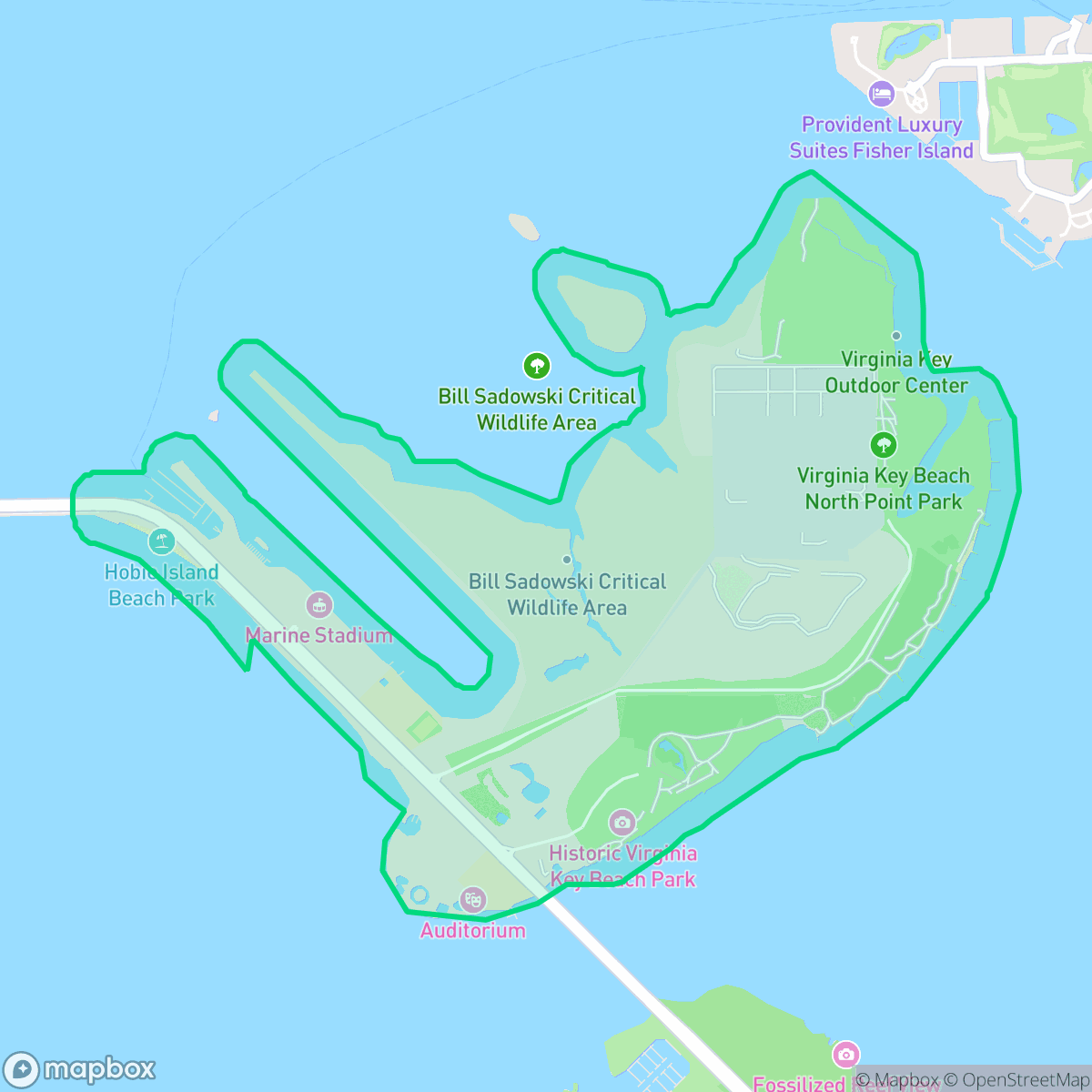Map showing the location of Virginia Key, Miami, FL