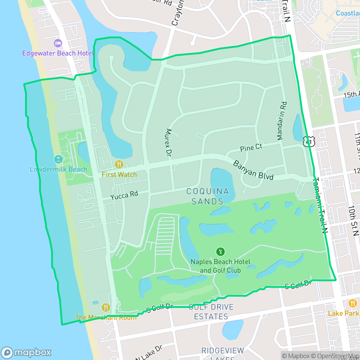 Map showing the location of Coquina Sands, Naples, FL