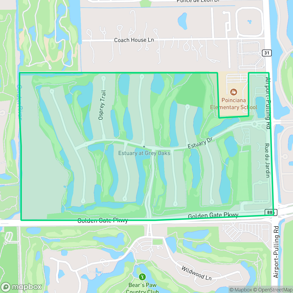 Map showing the location of Estuary at Grey Oaks, Naples, FL