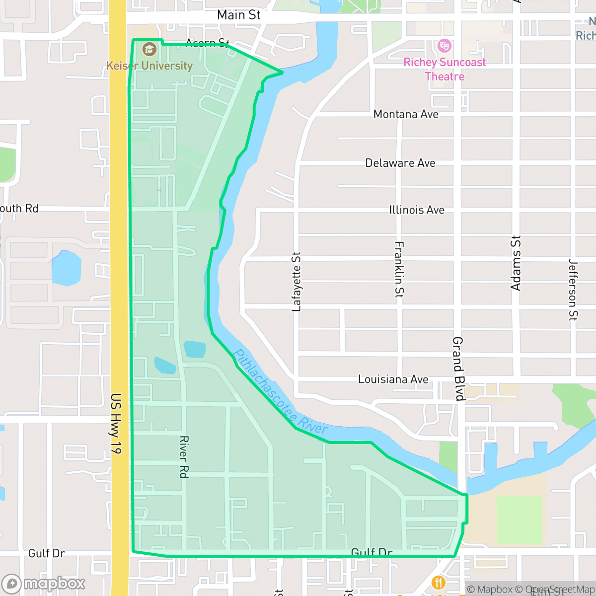 Map showing the location of South River, New Port Richey, FL