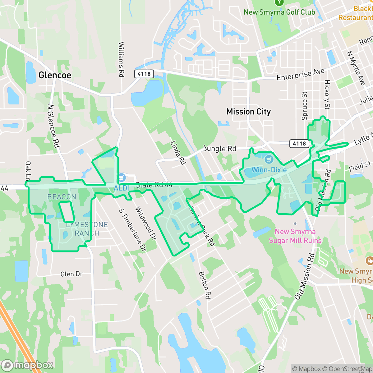 Map showing the location of State Road 44 Corridor, New Smyrna Beach, FL