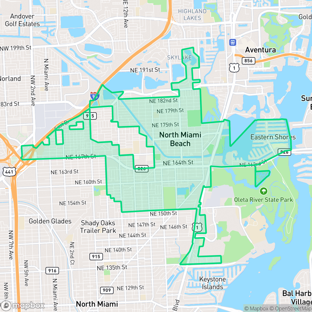 Map showing the location of North Miami Beach, FL — coverage area