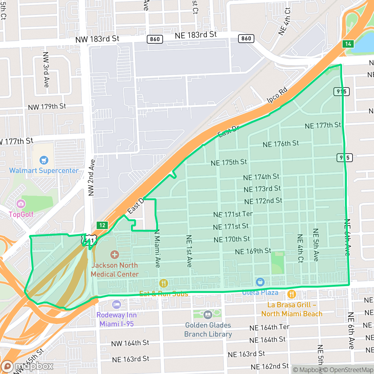 Map showing the location of Uleta, North Miami Beach, FL