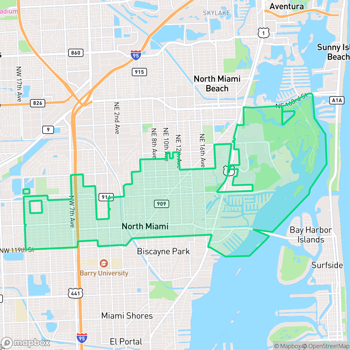 Map showing the location of North Miami, FL — coverage area