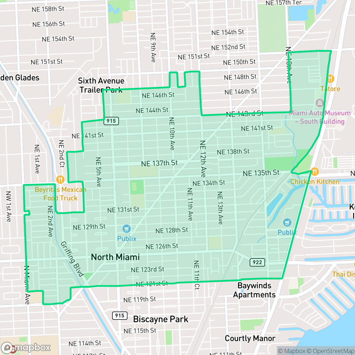 Map showing the location of Central, North Miami, FL