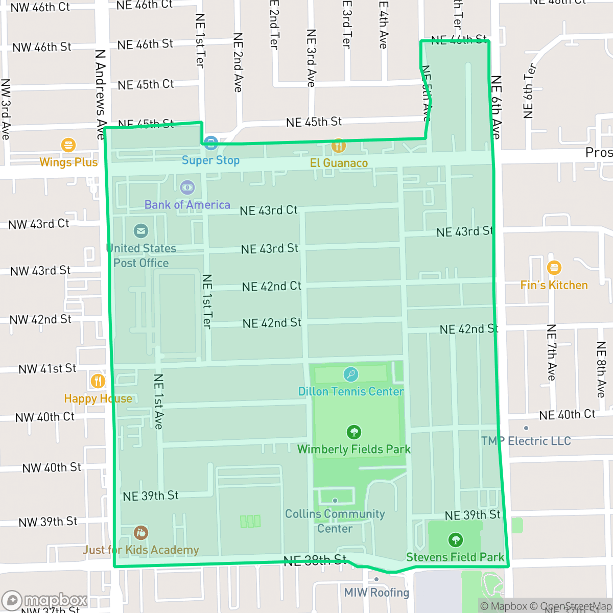 Map showing the location of Andrews Gardens, Oakland Park, FL