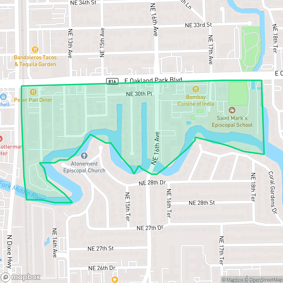 Map showing the location of Coral Brook, Oakland Park, FL