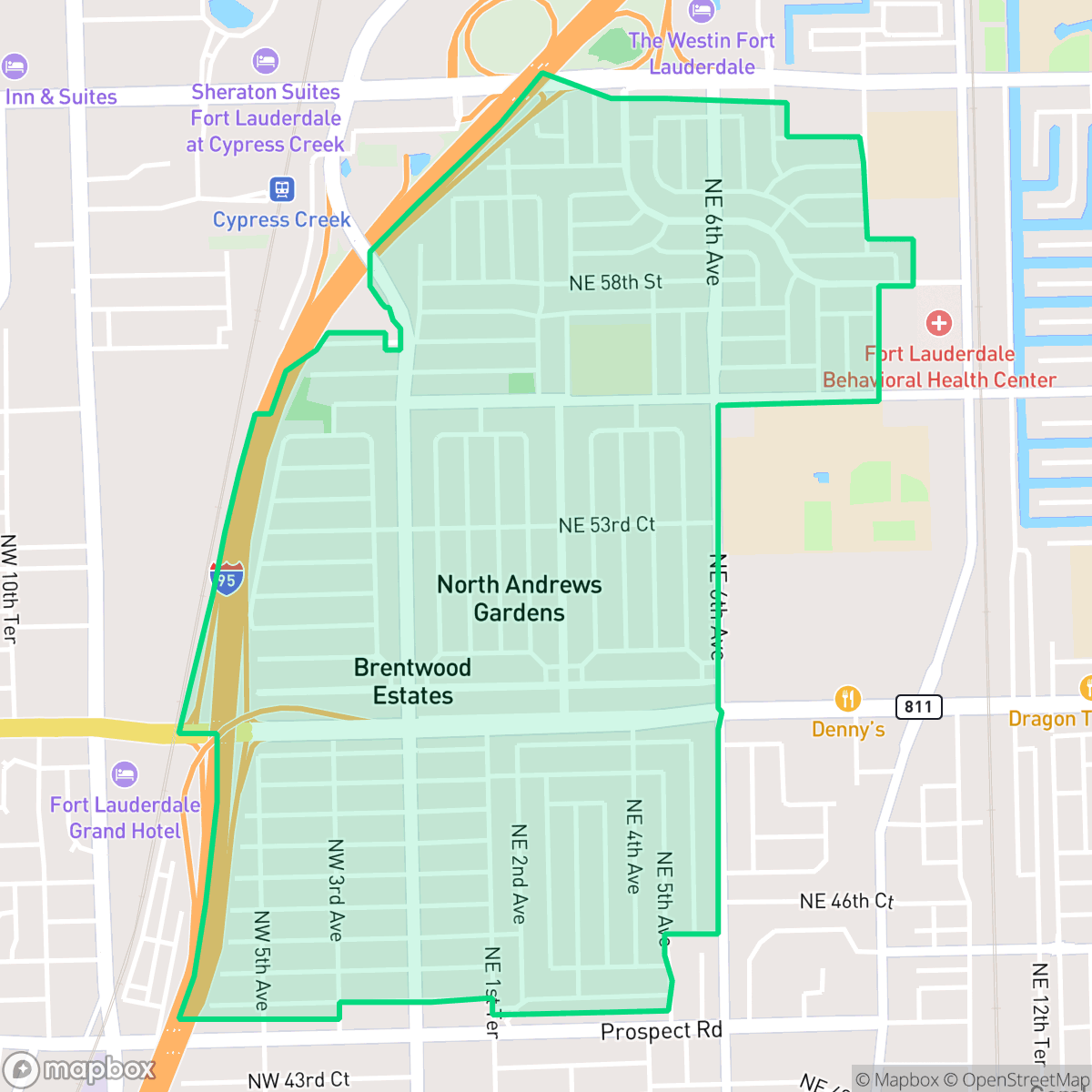 Map showing the location of North Andrews Gardens, Oakland Park, FL