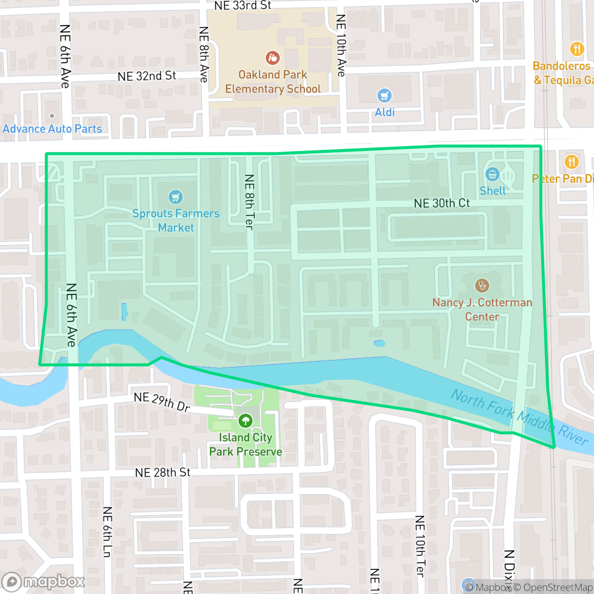 Map showing the location of Rivers Edge, Oakland Park, FL