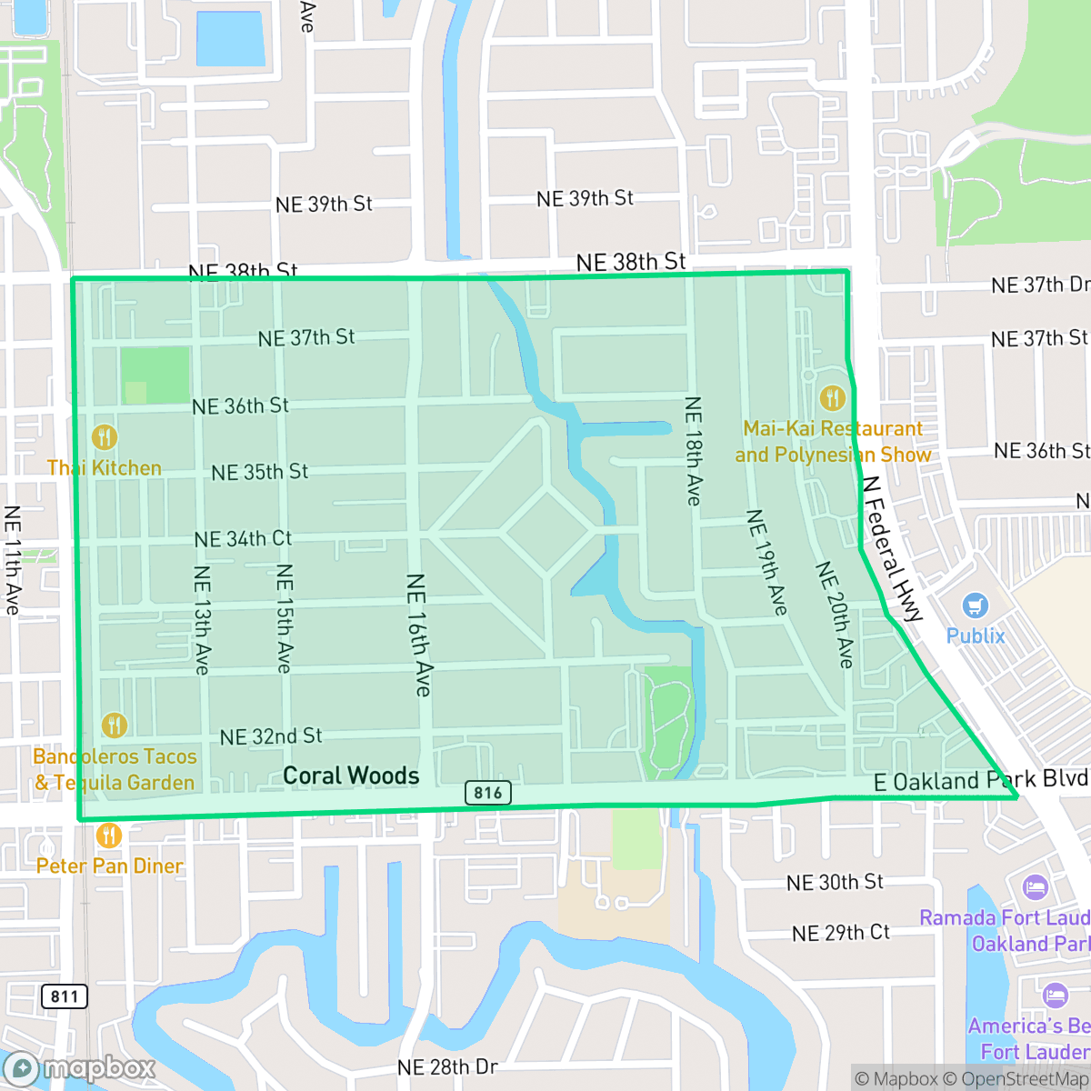 Map showing the location of South Corals, Oakland Park, FL