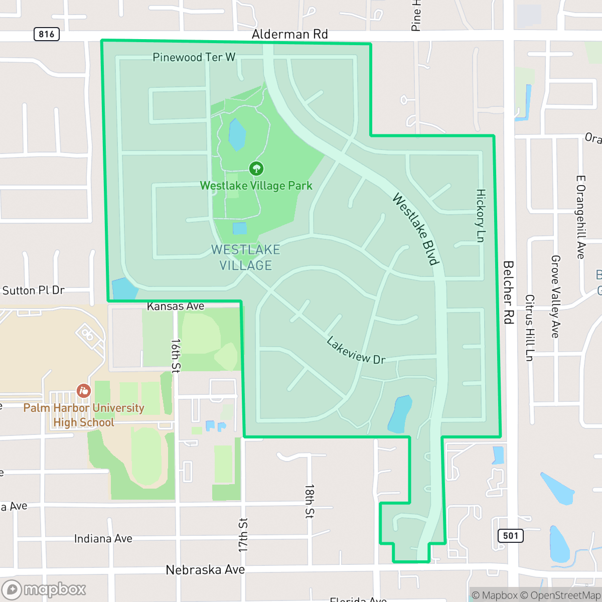 Map showing the location of Westlake Village, Palm Harbor, FL