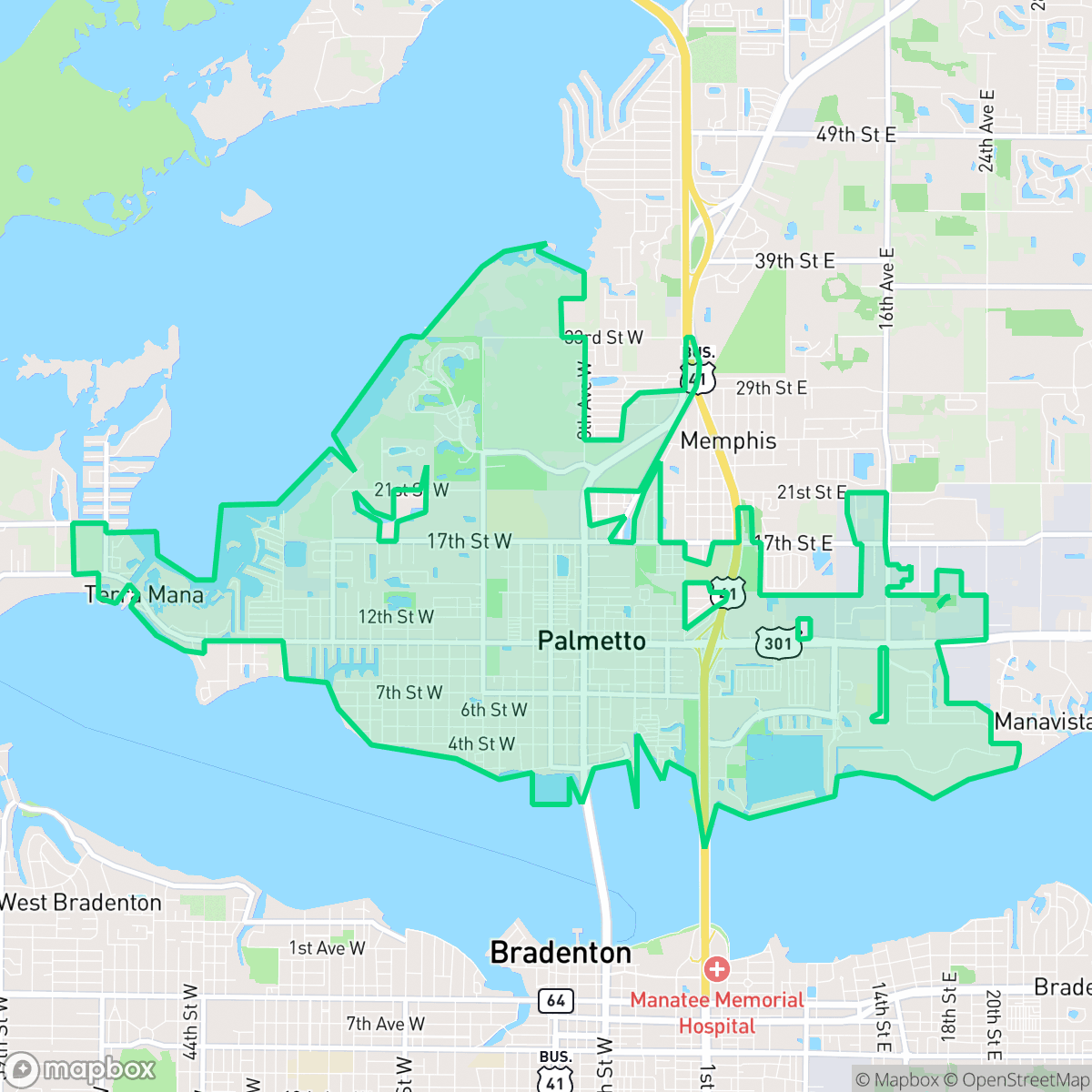 Map showing the location of Palmetto, FL — coverage area