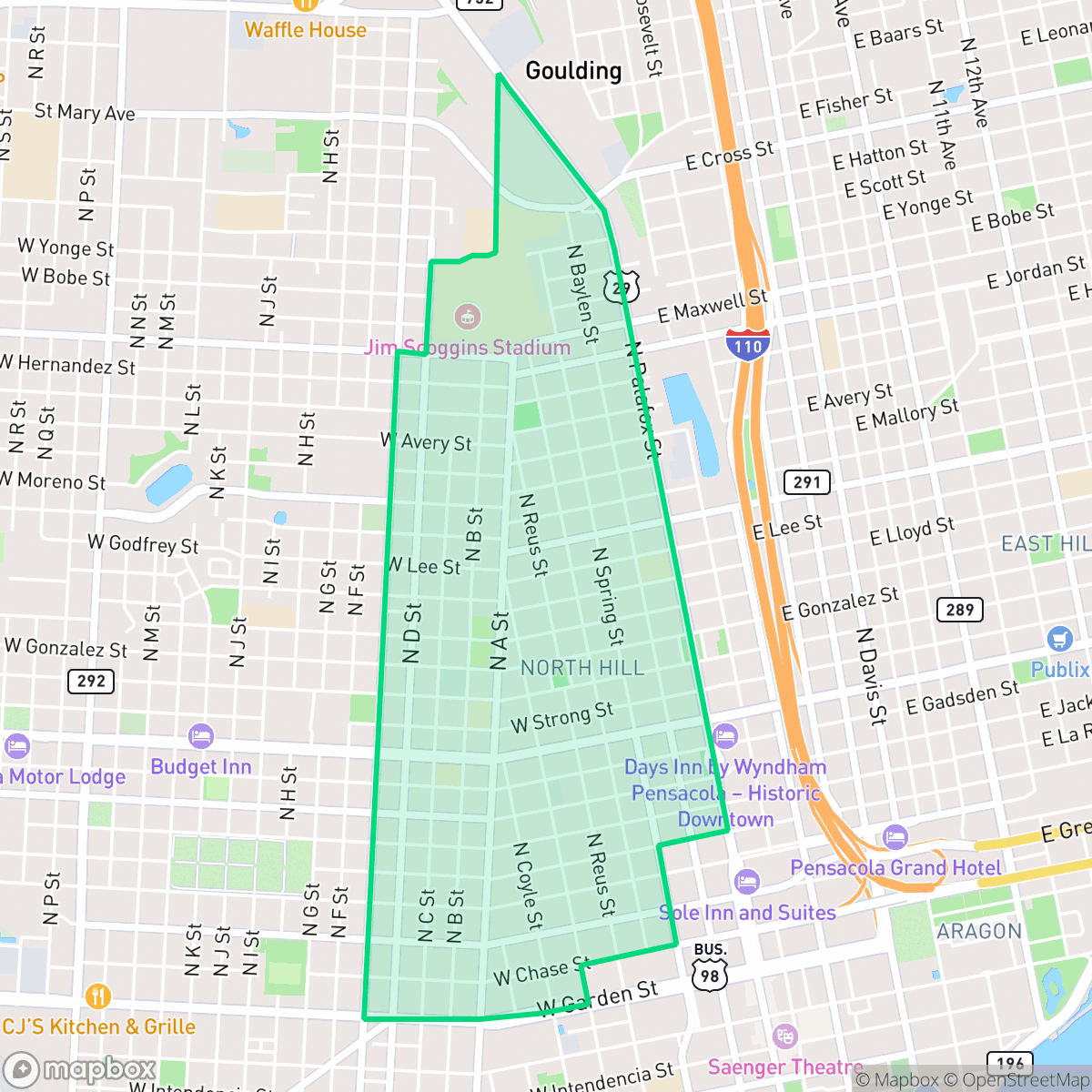 Map showing the location of St. John Coalition, Pensacola, FL