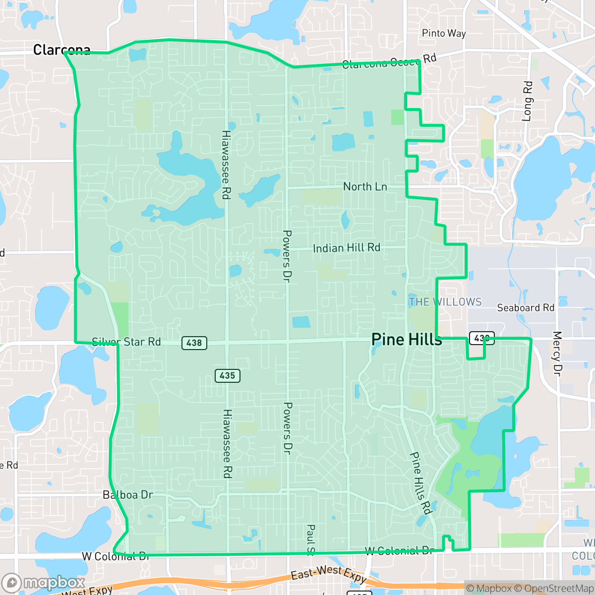 Map showing the location of Pine Hills, FL — coverage area