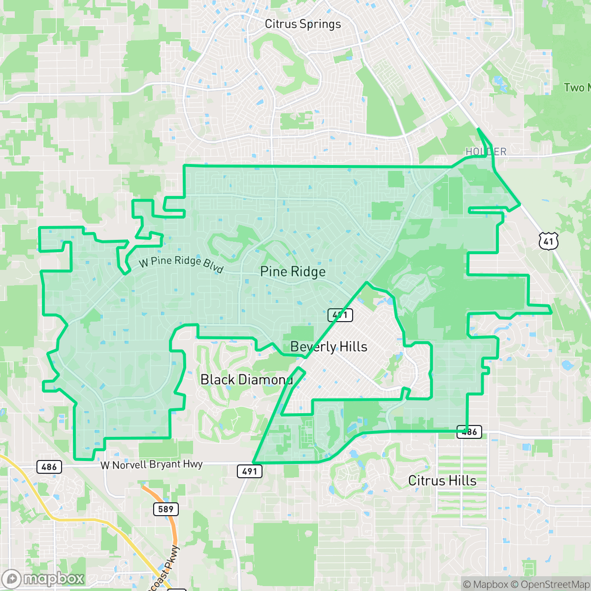 Map showing the location of Pine Ridge, FL — coverage area