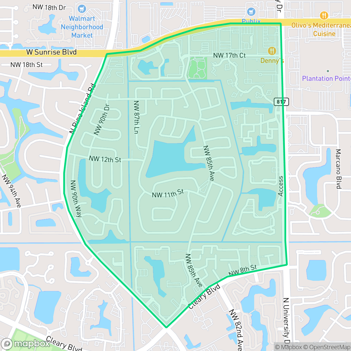 Map showing the location of Lauderdale West, Plantation, FL
