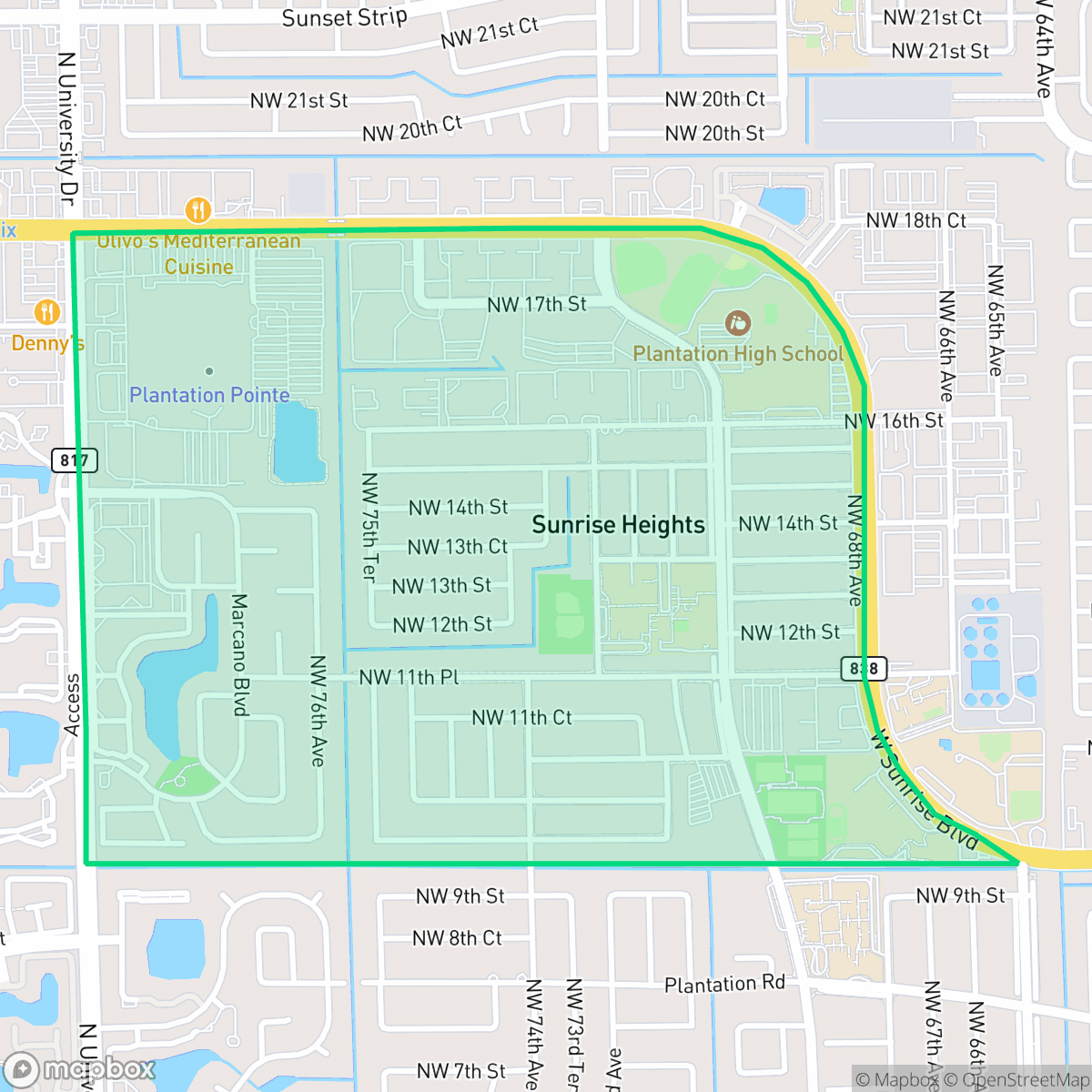 Map showing the location of Mirror Lake, Plantation, FL