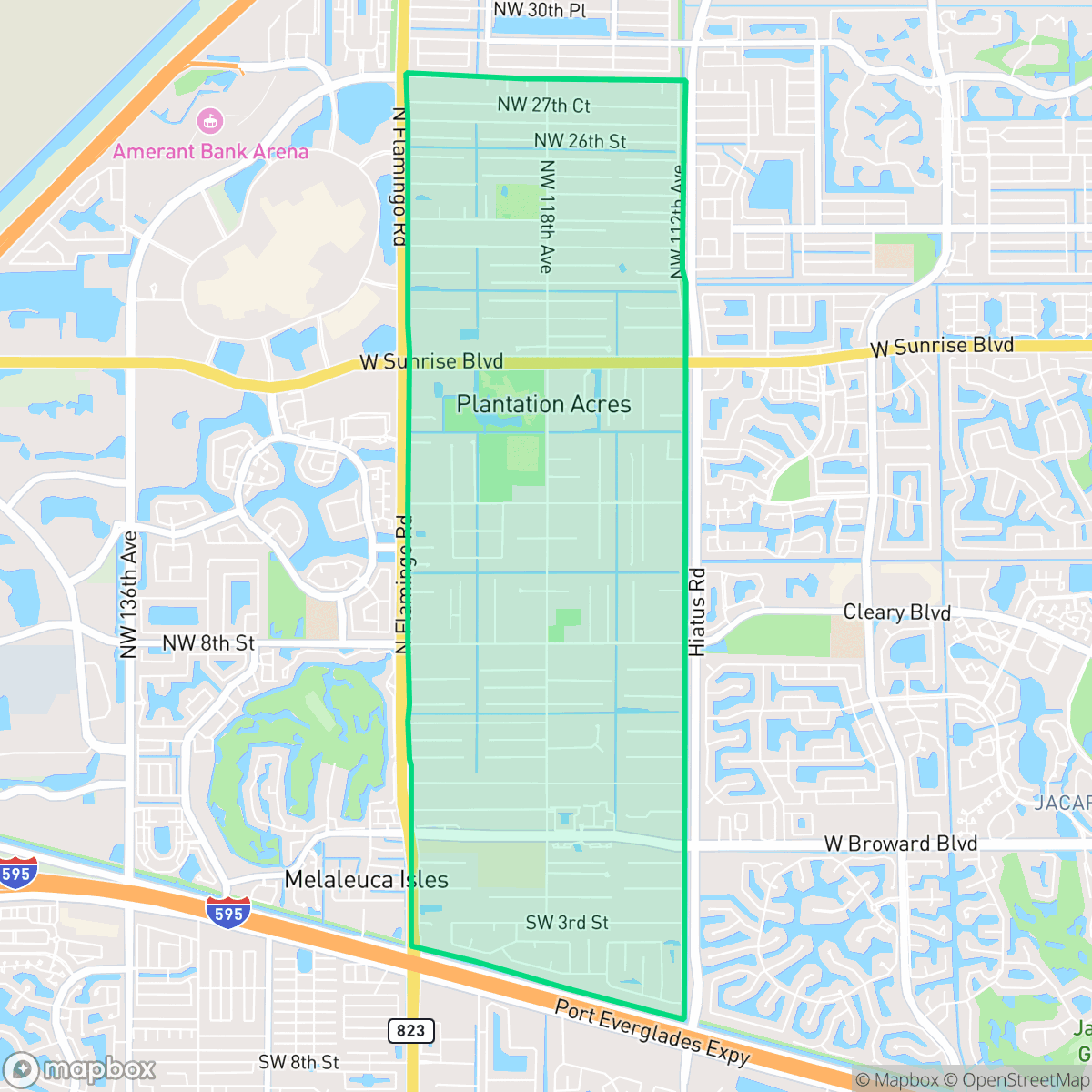 Map showing the location of Plantation Acres, Plantation, FL