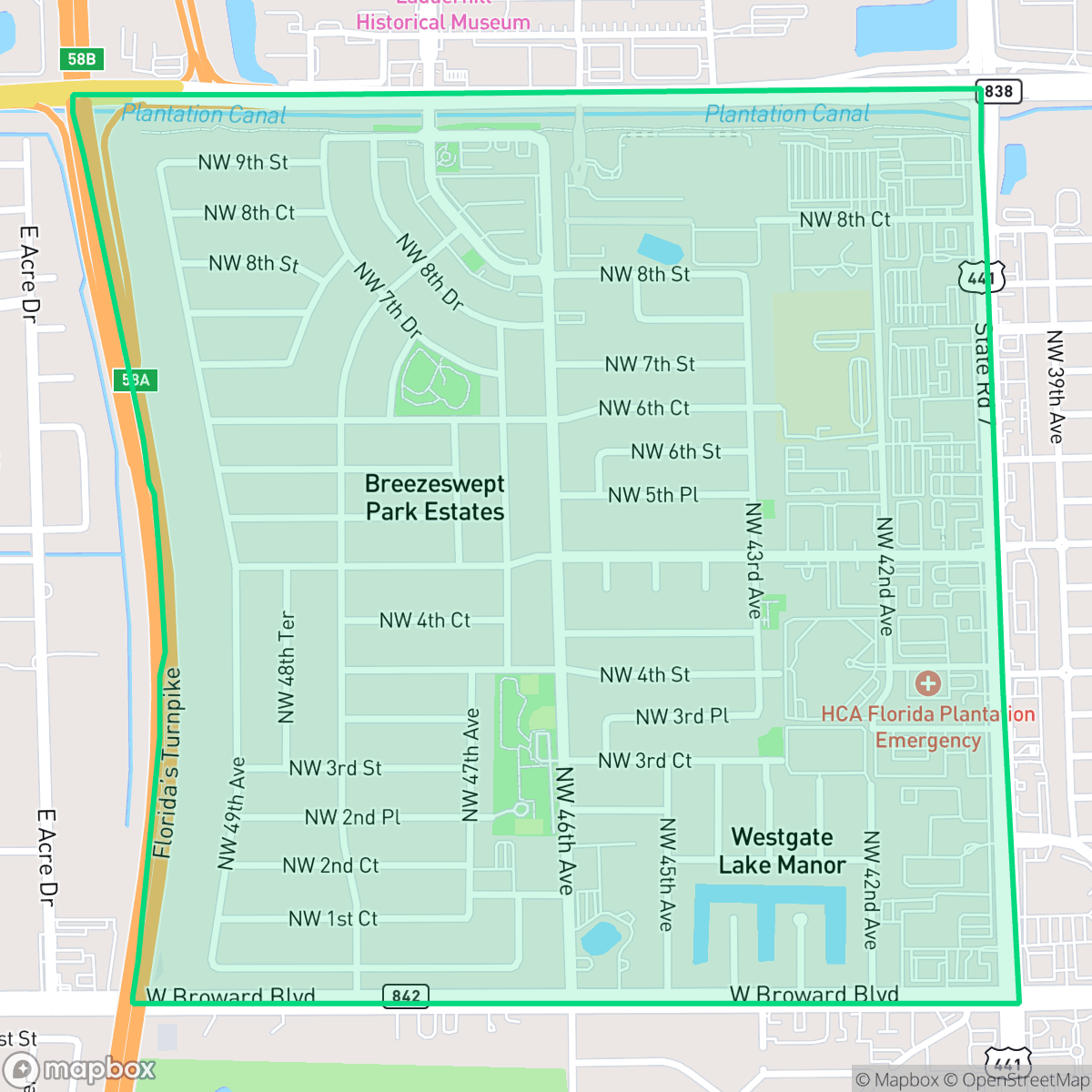Map showing the location of Plantation Park East, Plantation, FL