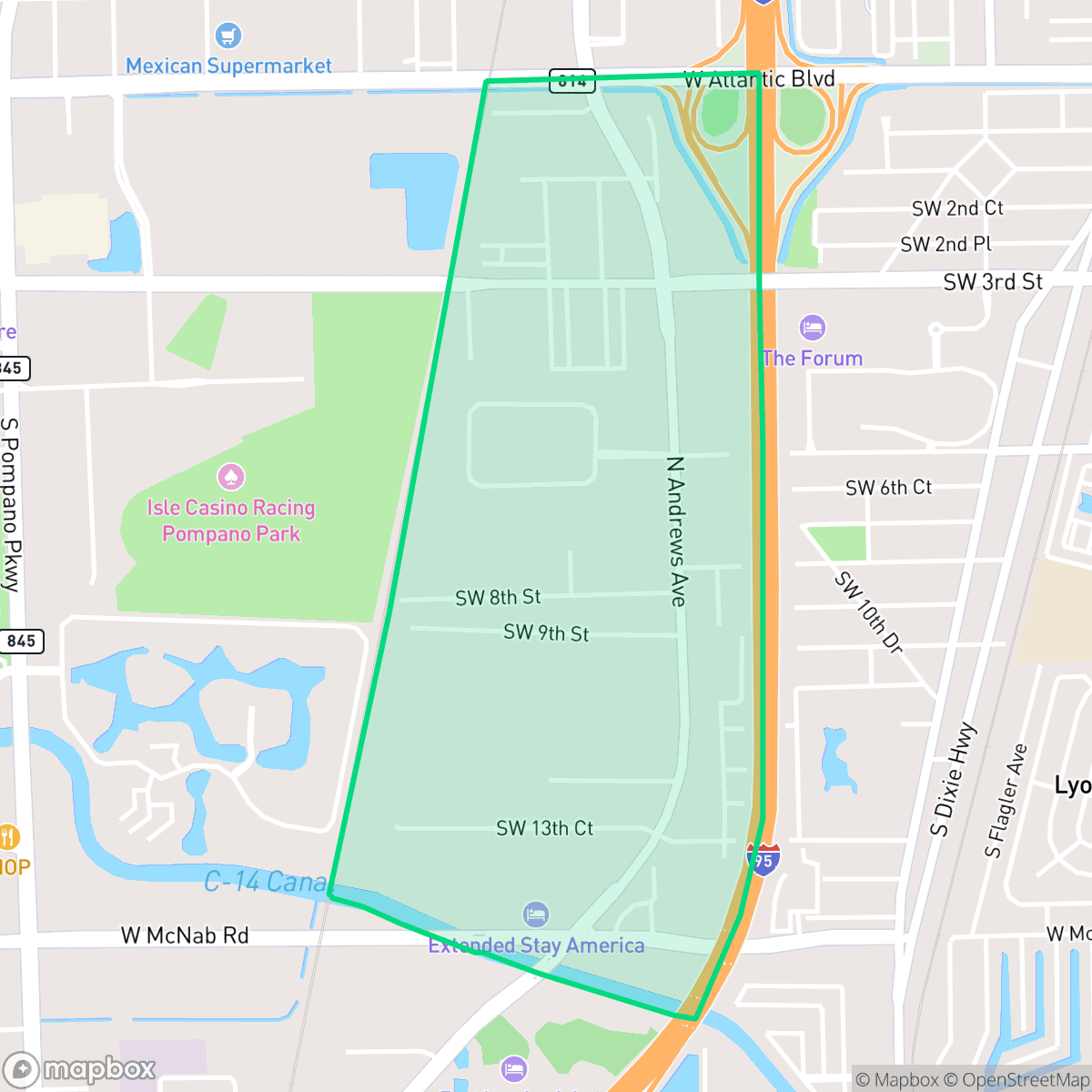 Map showing the location of Andrews Industrial District, Pompano Beach, FL