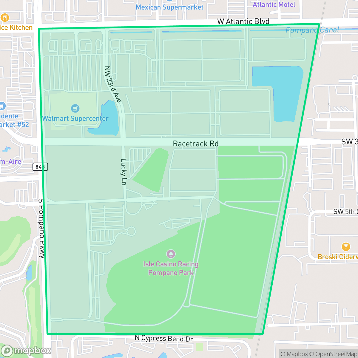 Map showing the location of Arvida-Pompano Park, Pompano Beach, FL