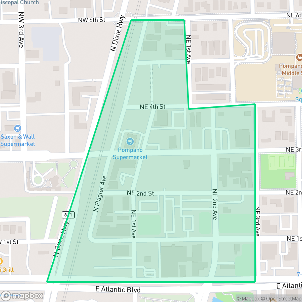 Map showing the location of Downtown, Pompano Beach, FL