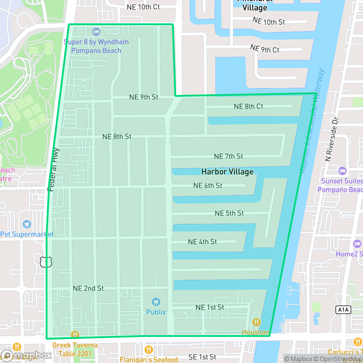 Map showing the location of Harbor Village, Pompano Beach, FL