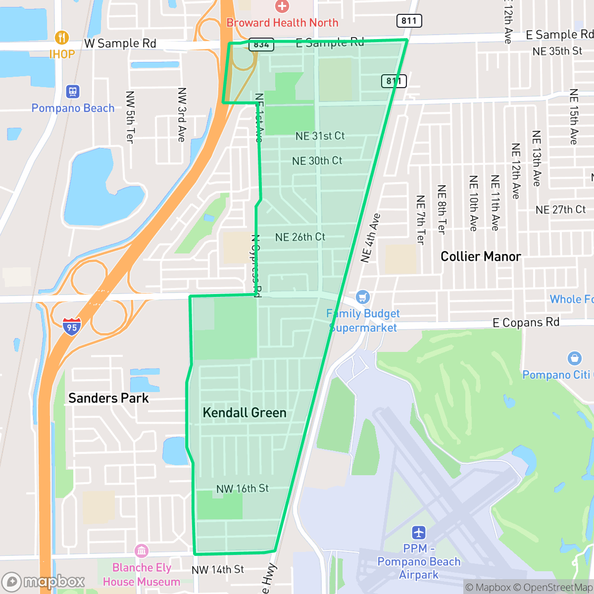Map showing the location of Kendall Green, Pompano Beach, FL