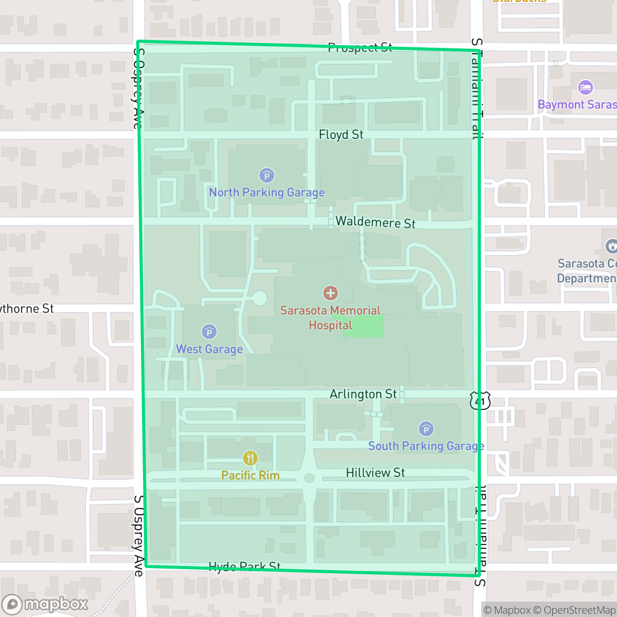 Map showing the location of Southside Village, Sarasota, FL