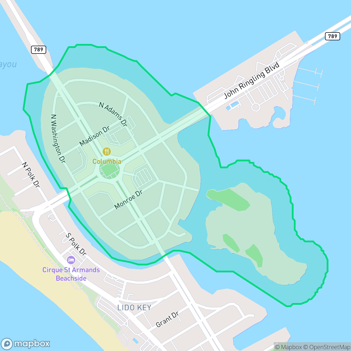 Map showing the location of St. Armands, Sarasota, FL