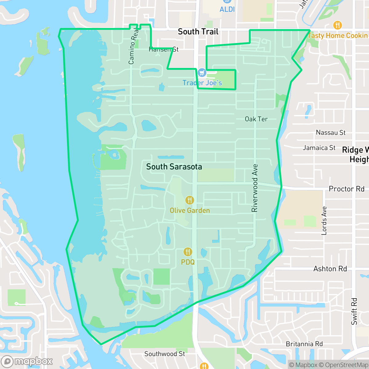 Map showing the location of South Sarasota, FL — coverage area