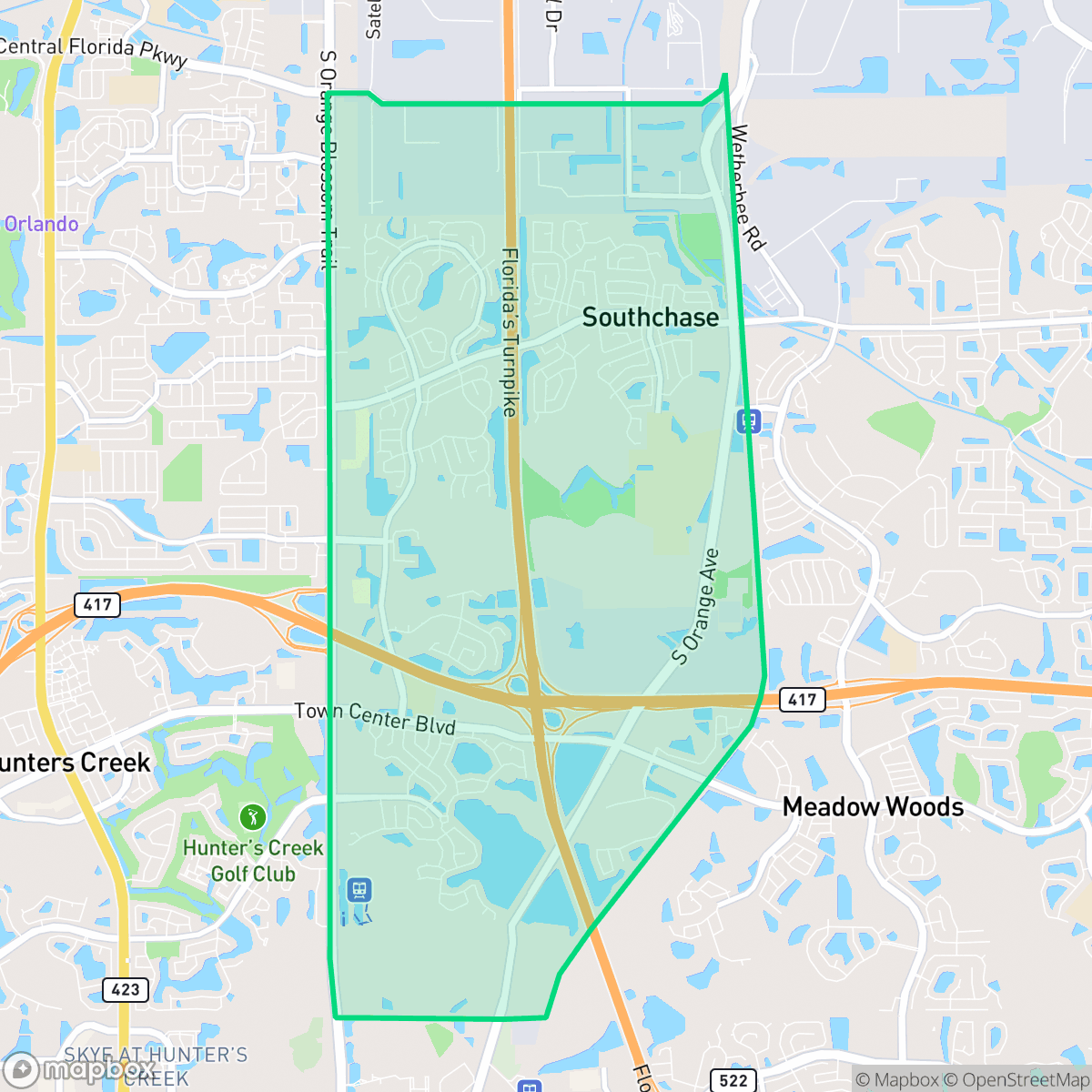 Map showing the location of Southchase, FL — coverage area