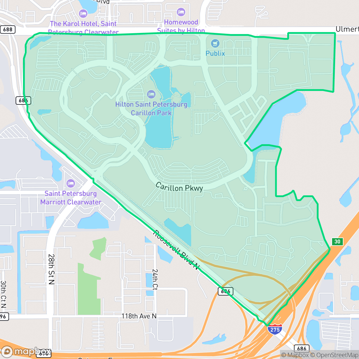 Map showing the location of Carillon, St. Petersburg, FL