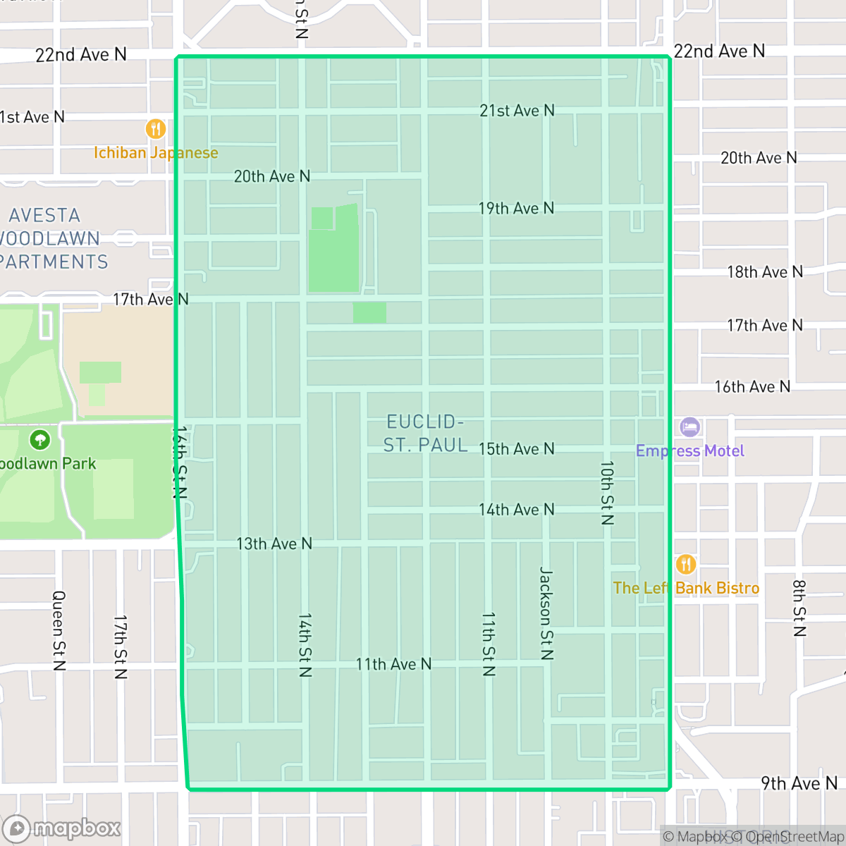 Map showing the location of Euclid-St Pauls, St. Petersburg, FL