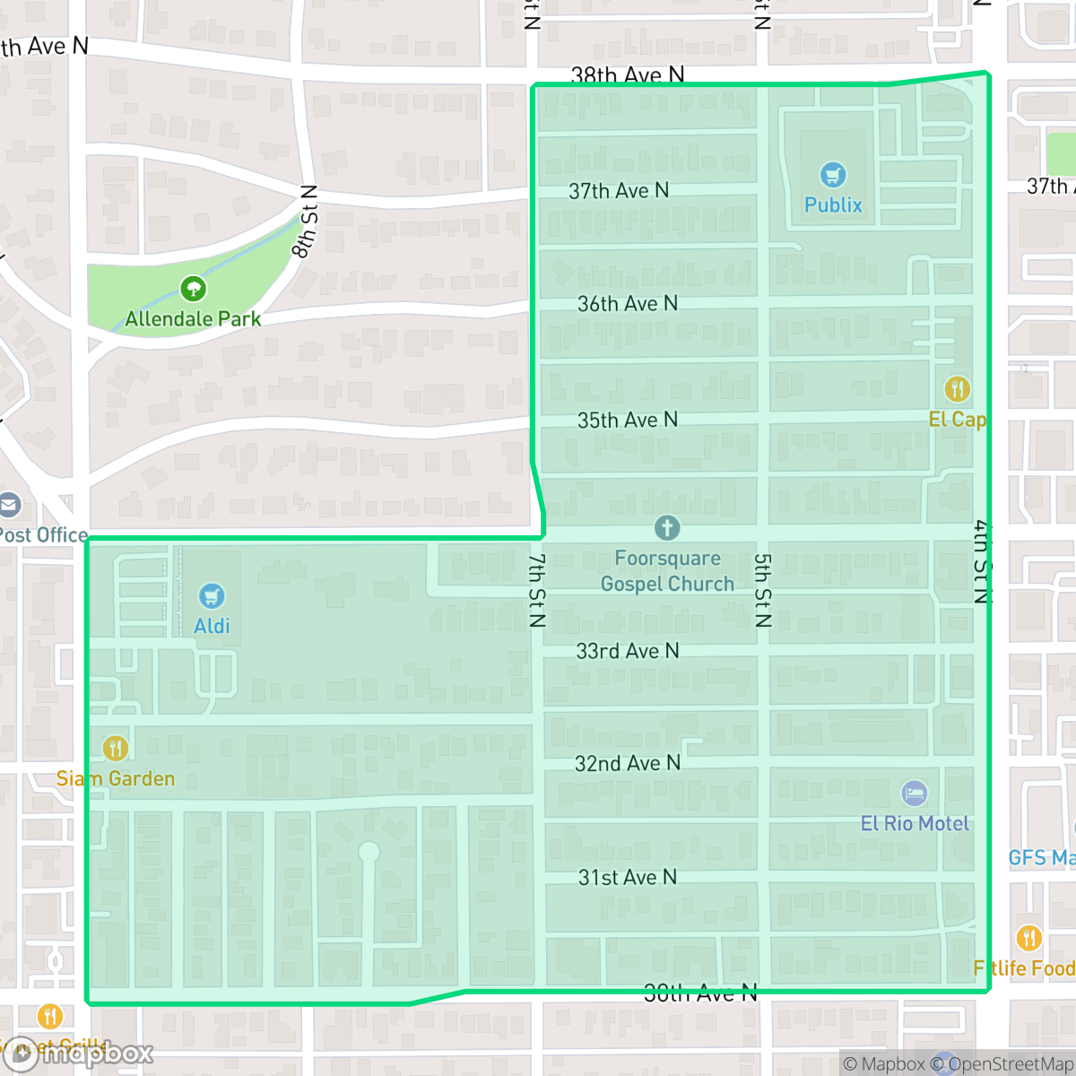 Map showing the location of Five Points, St. Petersburg, FL