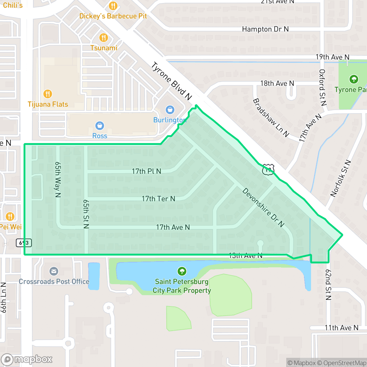 Map showing the location of Garden Manor, St. Petersburg, FL