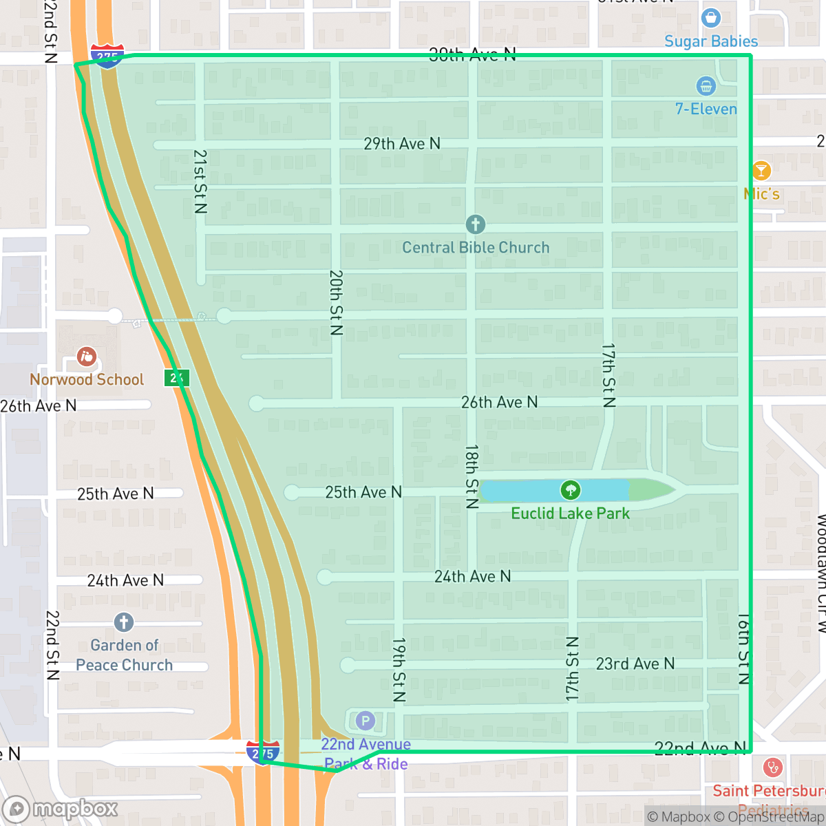 Map showing the location of Lake Euclid, St. Petersburg, FL